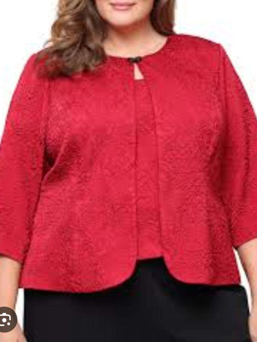 Alex Evenings Plus Size Textured Jacquard Knit Embellished Neck Twinset Jacket